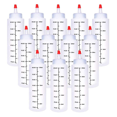 Baaxxango 8oz squeeze bottle with red cap showing precise pour