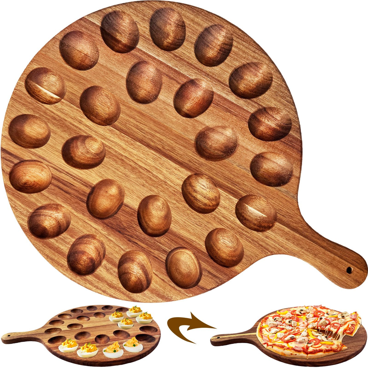 Baaxxango deviled egg platter with 24-hole layout for easy appetizer presentation.