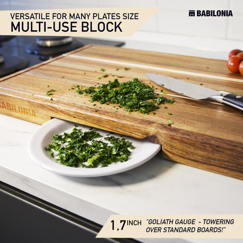 BABILONIA cutting board used as reversible serving tray for cheese and charcuterie.