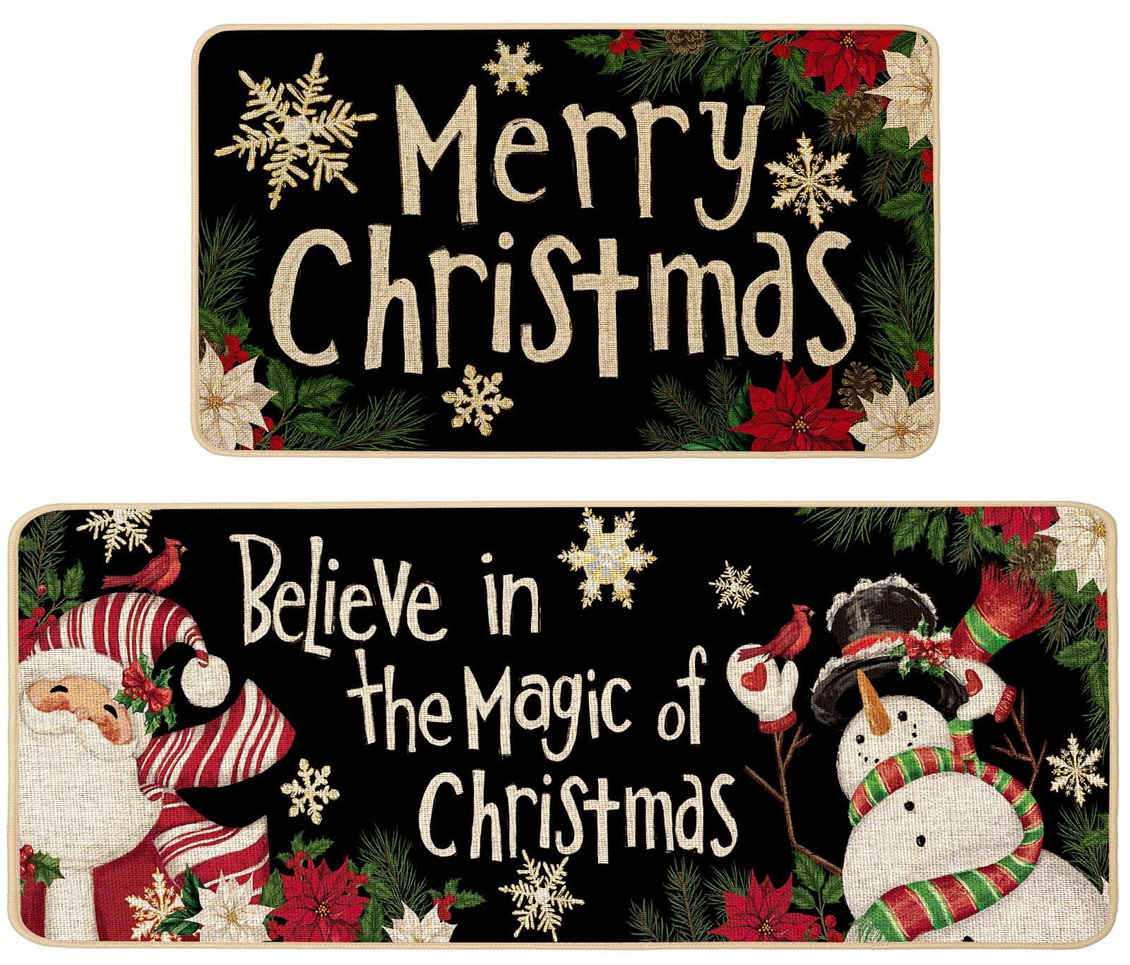 Baccessor Christmas kitchen mats Santa Claus 17x29 non-slip backing for safe floors.