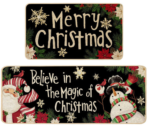 Baccessor Christmas kitchen mats Santa Claus 17x29 non-slip backing for safe floors.