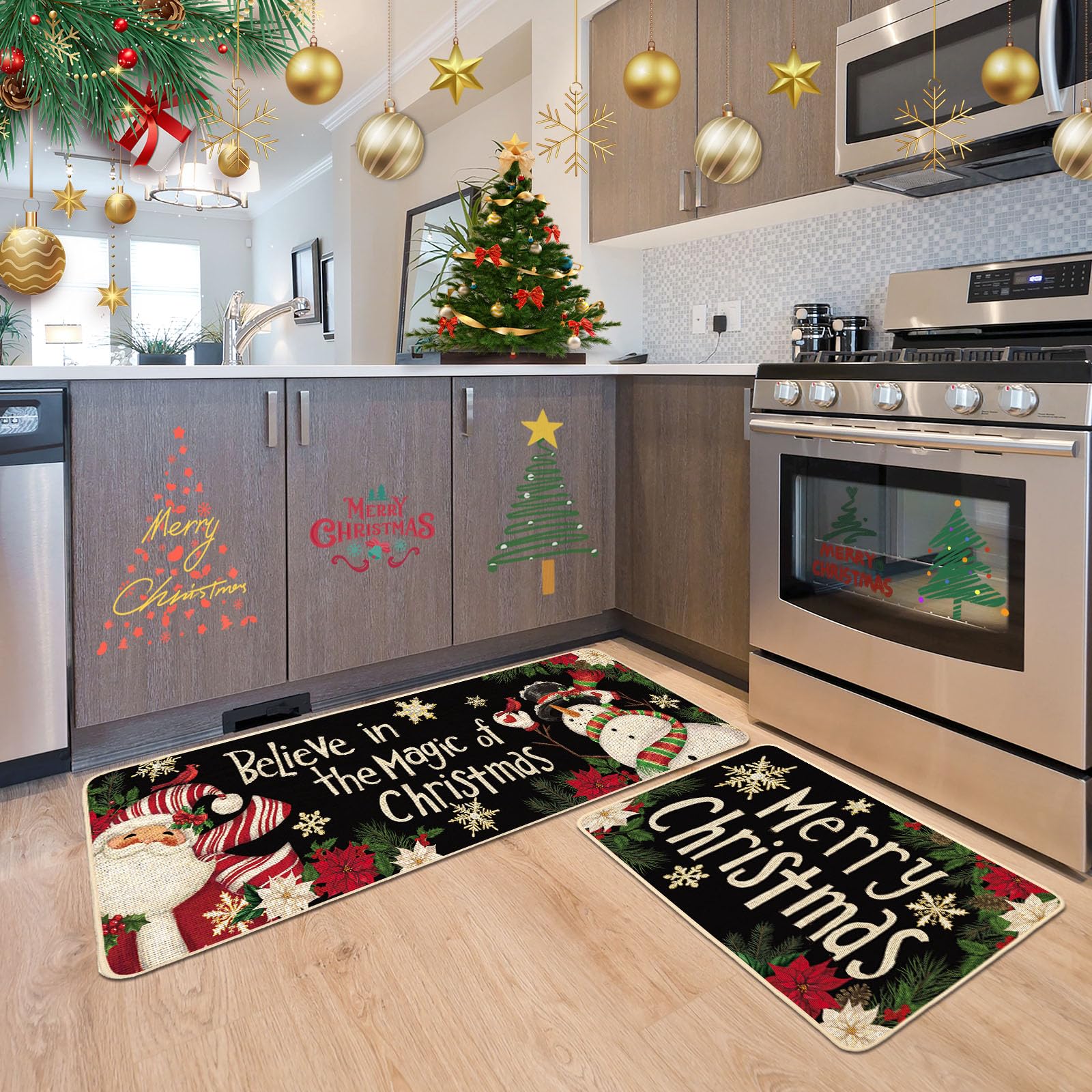 Baccessor Christmas kitchen mats Snowman 17x47 durable non-slip for busy kitchens.