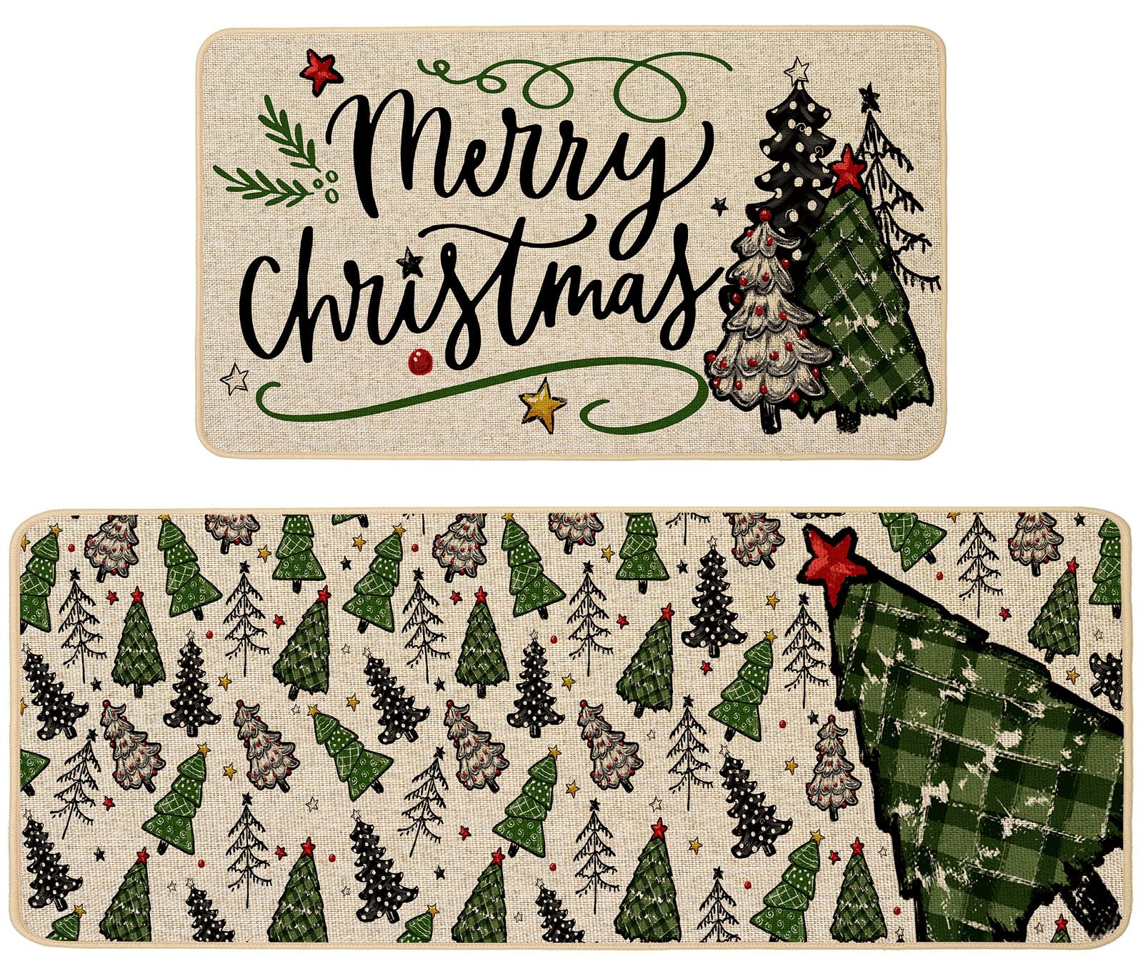 Baccessor Merry Christmas kitchen mats 17x29 top view offer durable spill protection.