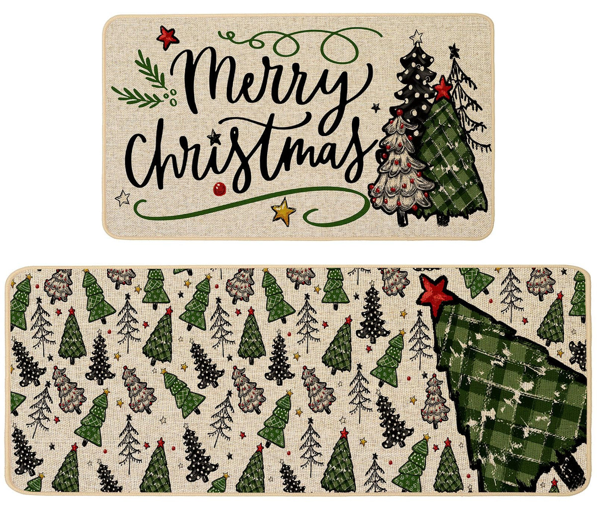 Baccessor Merry Christmas kitchen mats 17x29 top view offer durable spill protection.