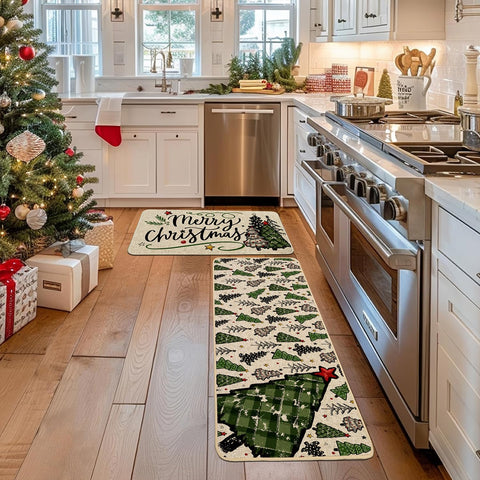 Baccessor Merry Christmas kitchen mats 17x47 top view protect floors in busy areas.