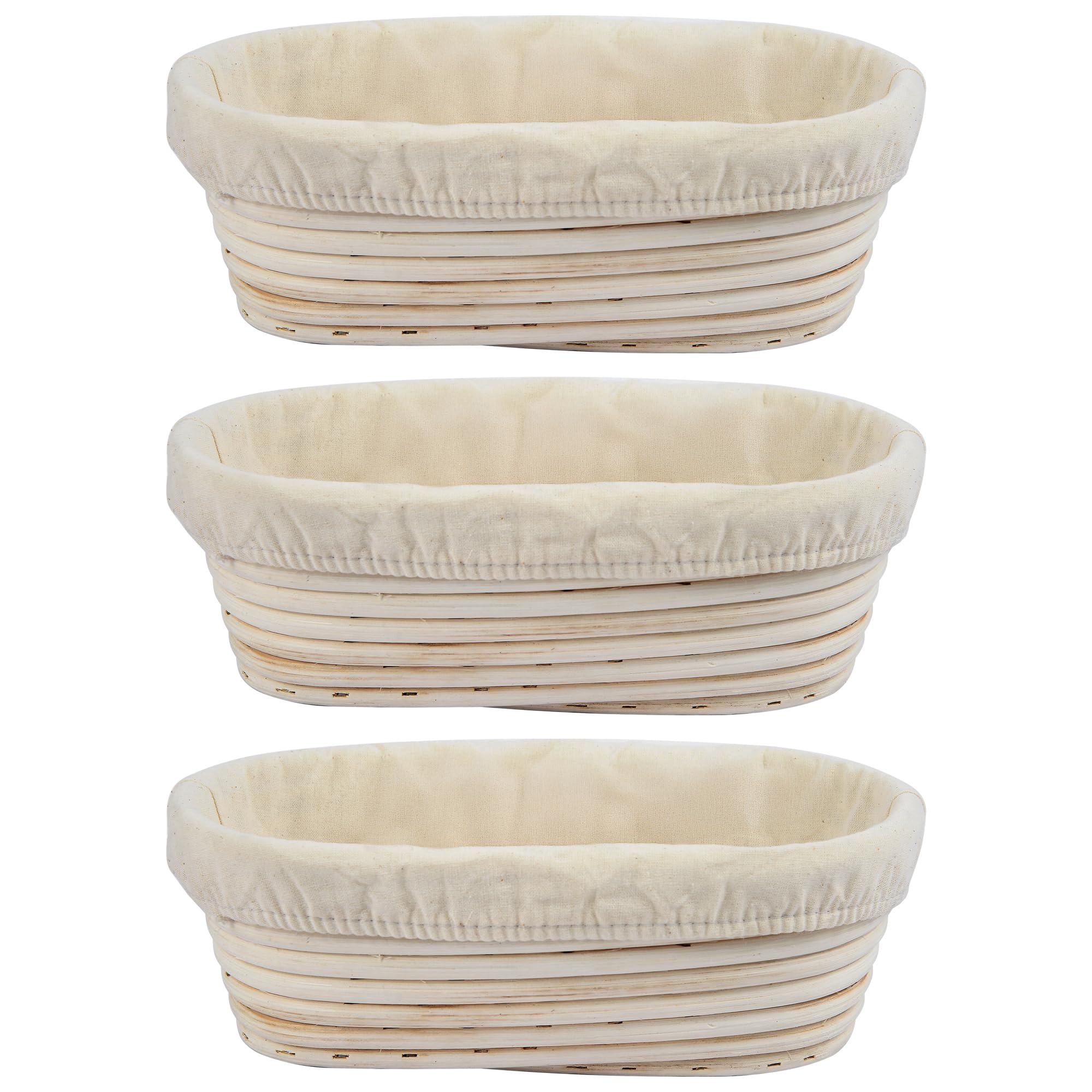 BACCZZY three-piece 10-inch oval Banneton set ready for sourdough proofing