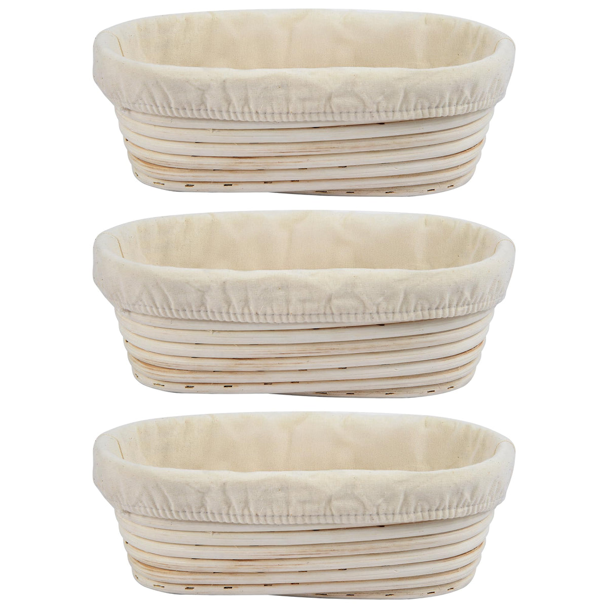 BACCZZY three-piece 10-inch oval Banneton set ready for sourdough proofing