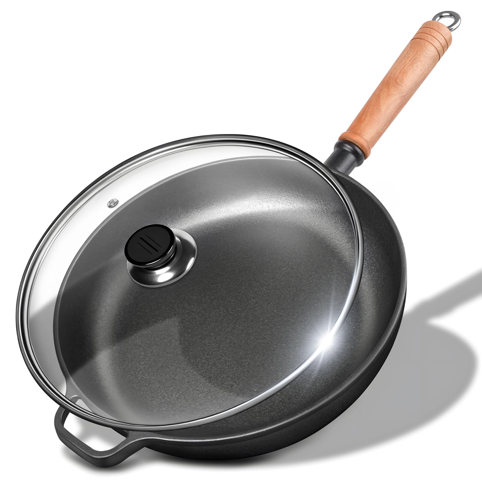 Bachdomc 12 inch cast iron skillet with lid delivers even heat for searing and baking.