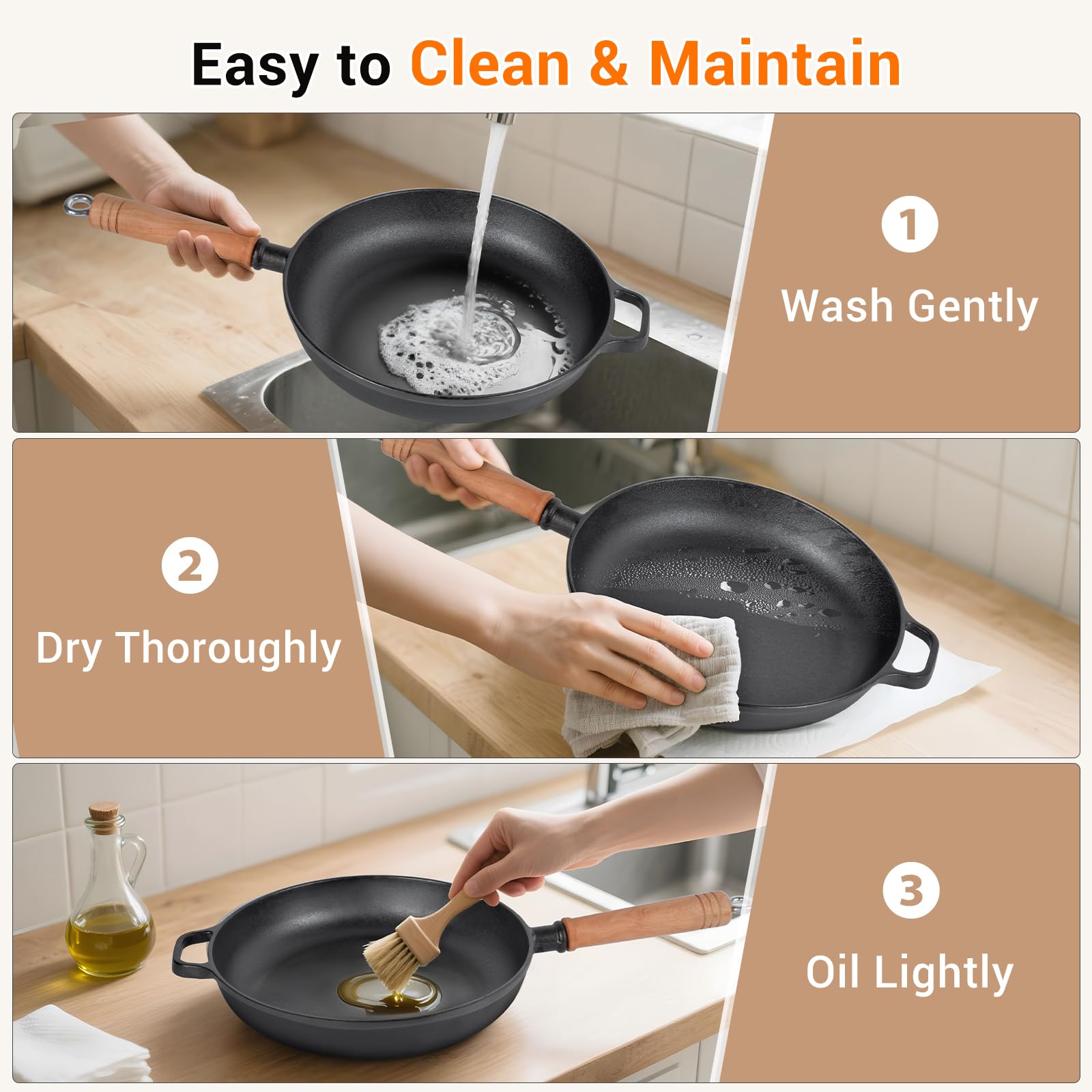Bachdomc durable cast iron withstands oven use up to 500 F.