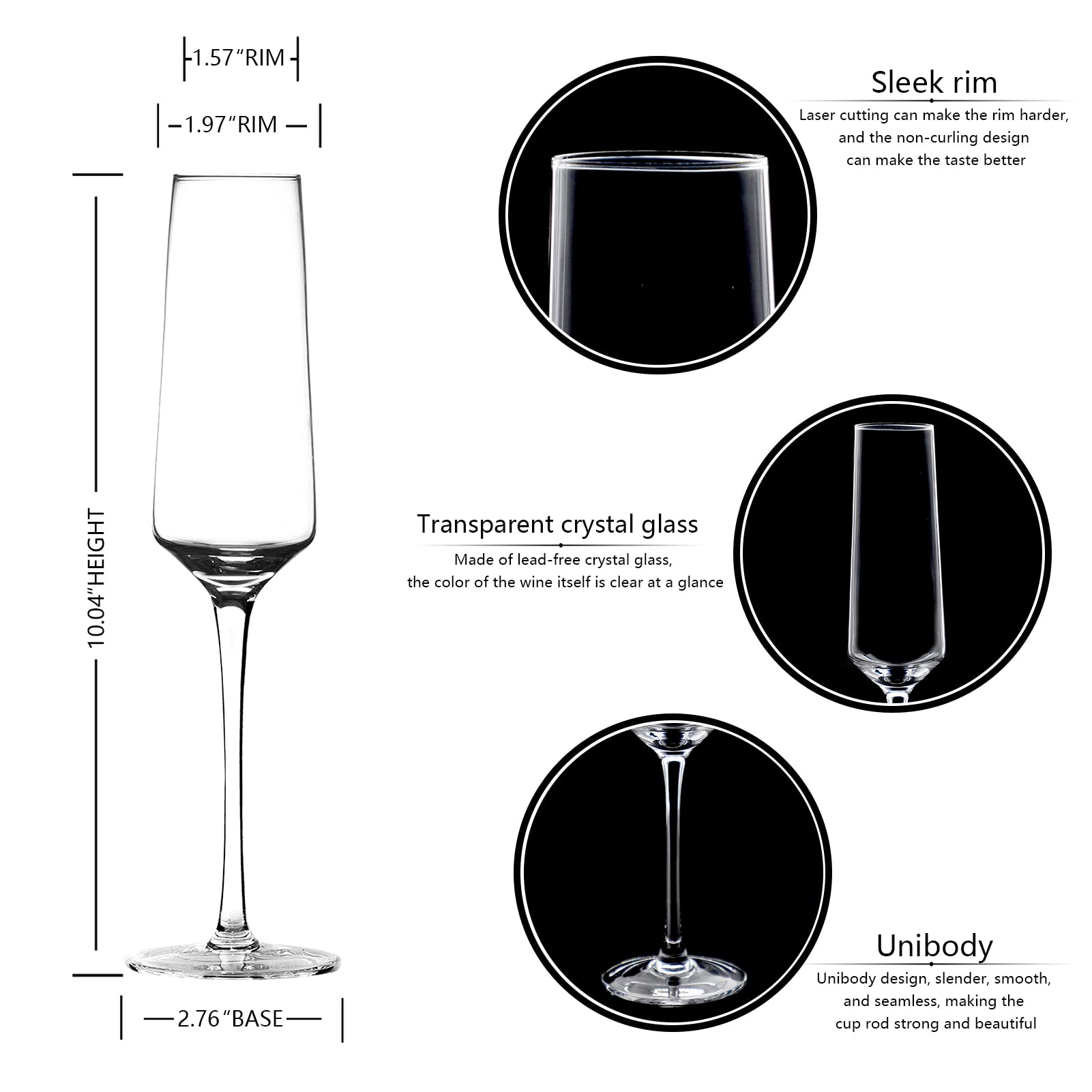 BACLIFE champagne glasses in clear leadless crystal showcase wine color and clarity.