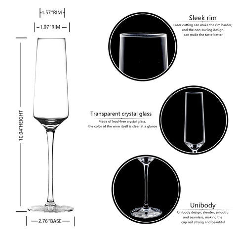 BACLIFE champagne glasses in clear leadless crystal showcase wine color and clarity.