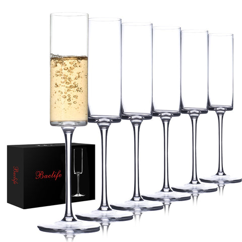 BACLIFE crystal champagne flutes set of 6, elegant presentation for sparkling wine