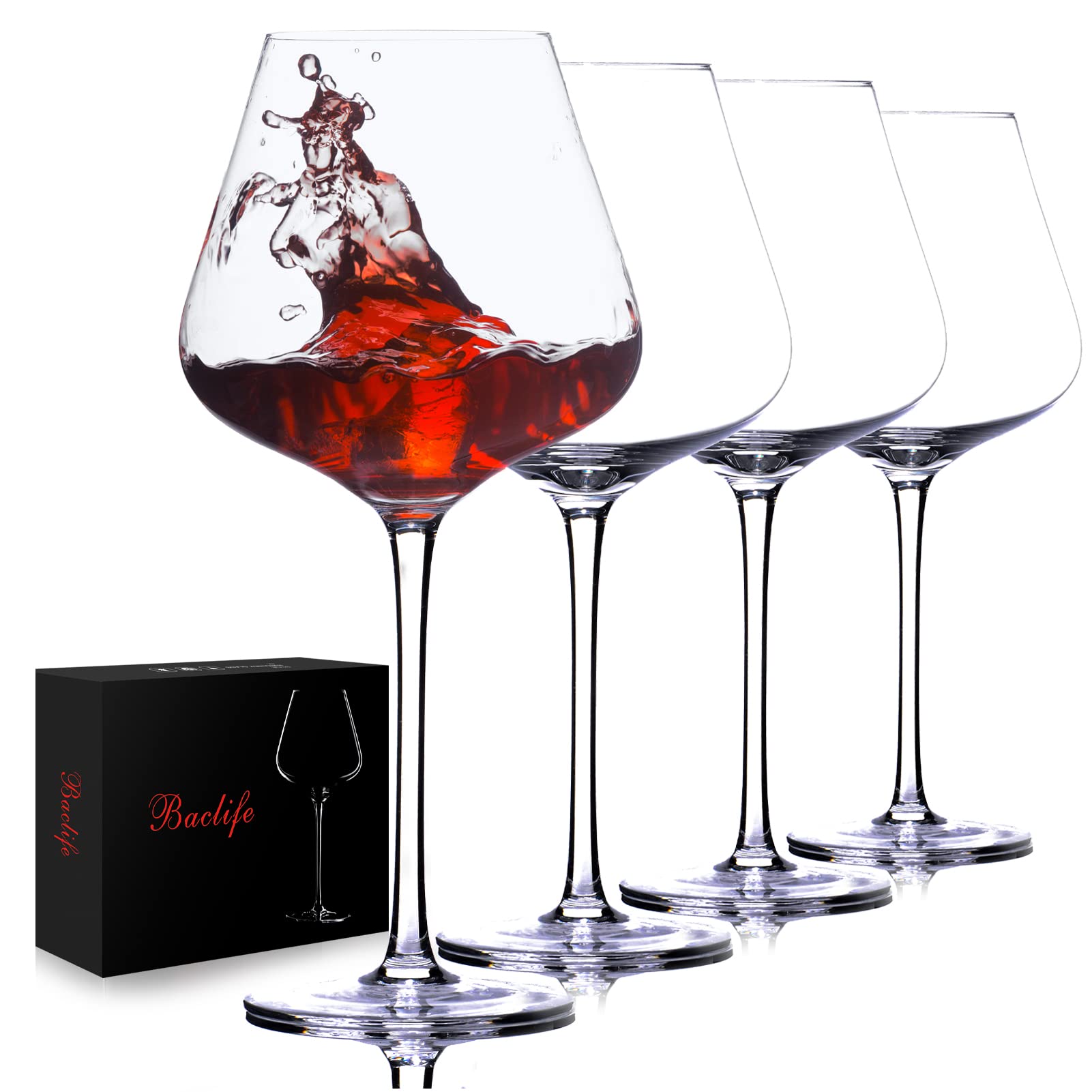 BACLIFE hand-blown red wine glass with long stem, 23 oz, ideal for elegant dinners