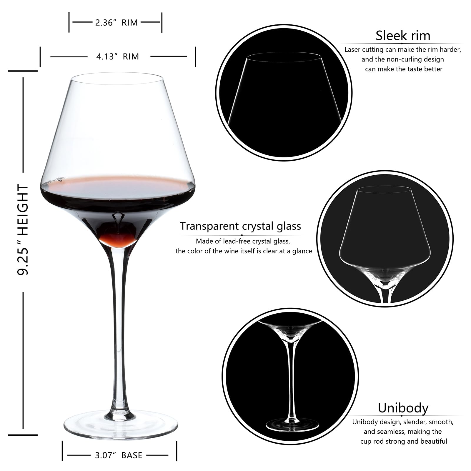 BACLIFE long stem burgundy wine glass aids aroma retention during tasting.