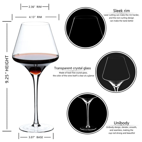 BACLIFE long stem burgundy wine glass aids aroma retention during tasting.
