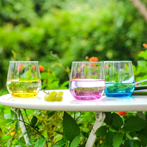 BACLIFE rainbow-colored wine tumblers with 15oz capacity for versatile serving.