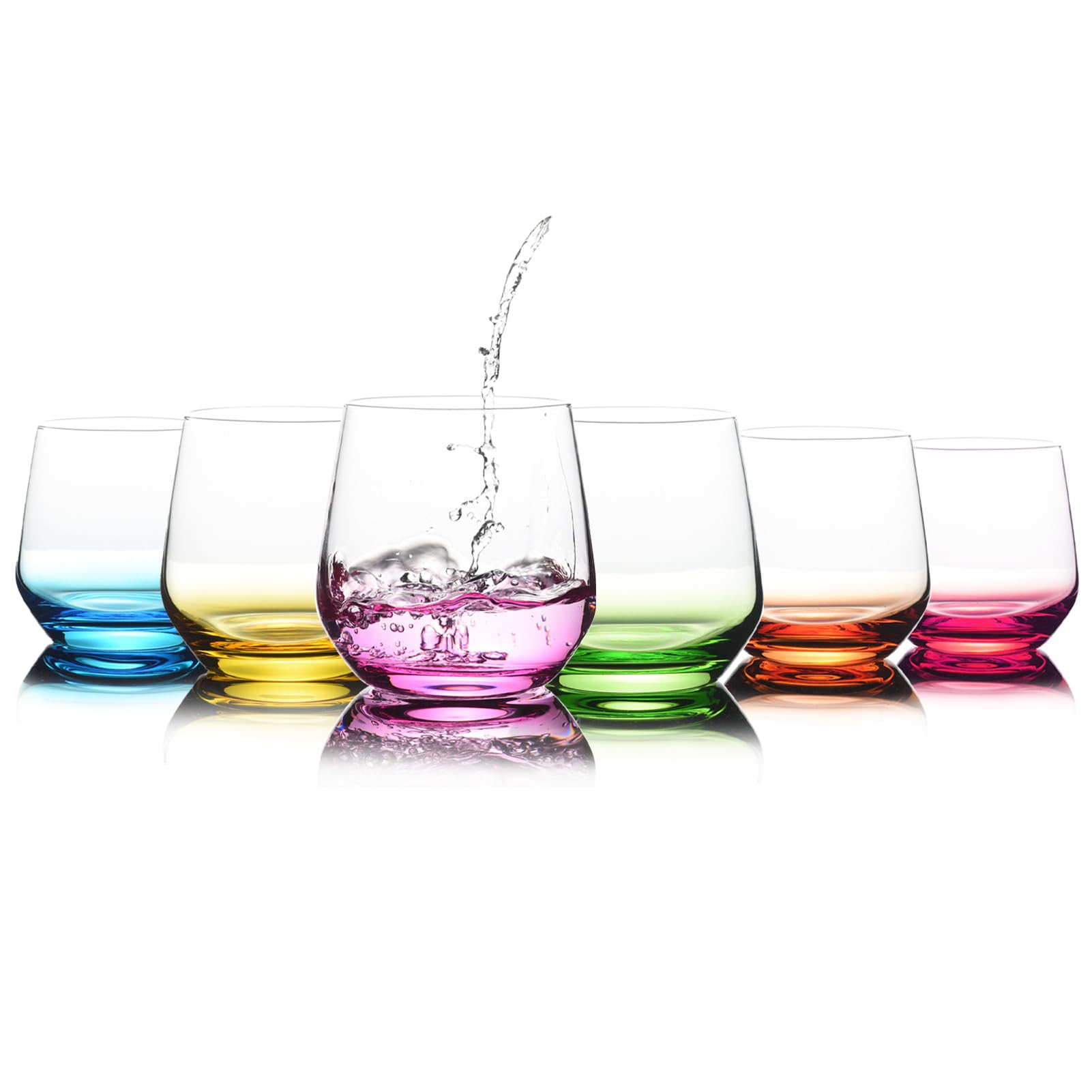 BACLIFE stemless wine glass set features vibrant color for easy identification at gatherings.