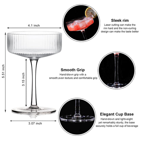 BACLIFE vertical stripes design coupe glasses improve aroma release