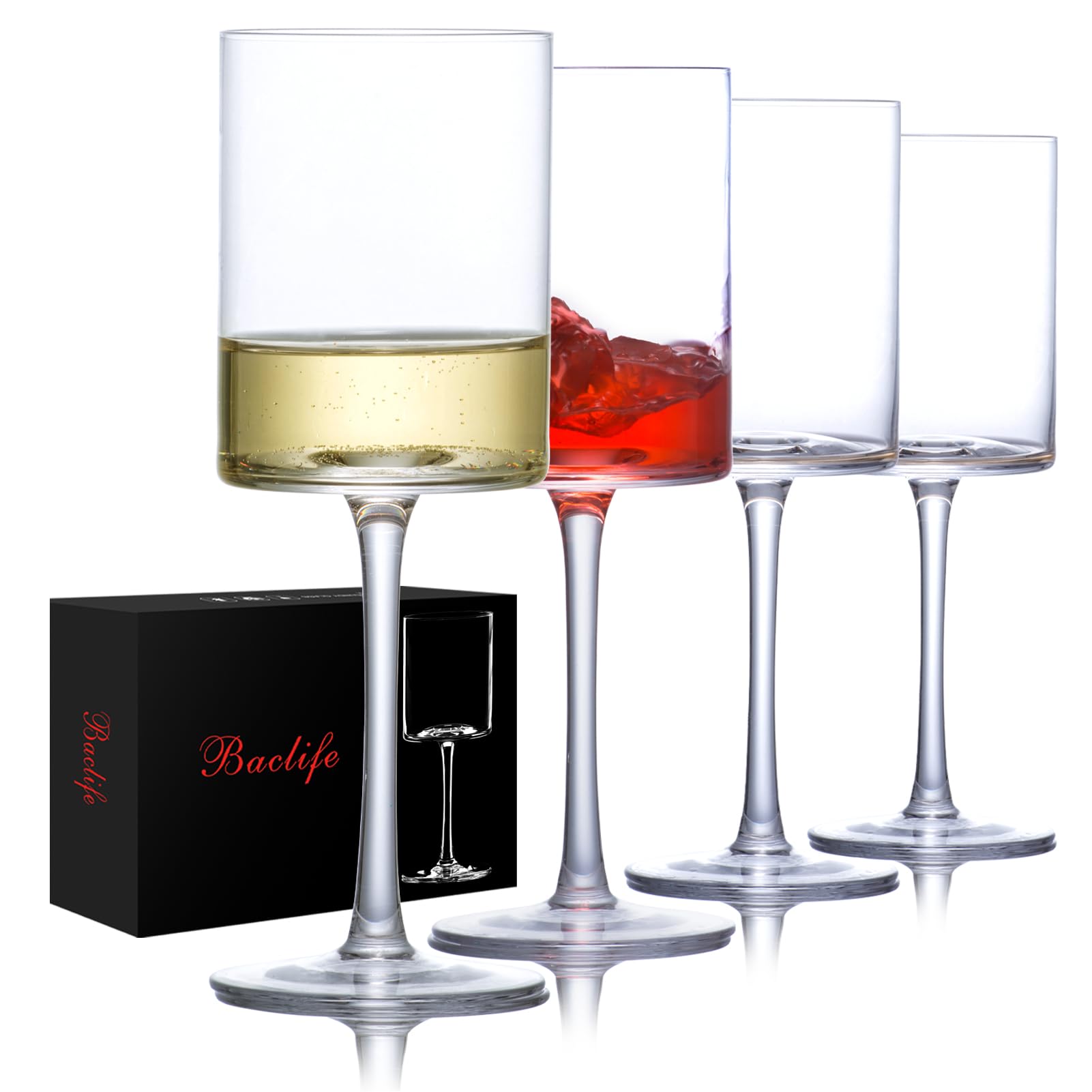 BACLIFE wine glasses set 4 hand-blown 15oz for elegant tasting.