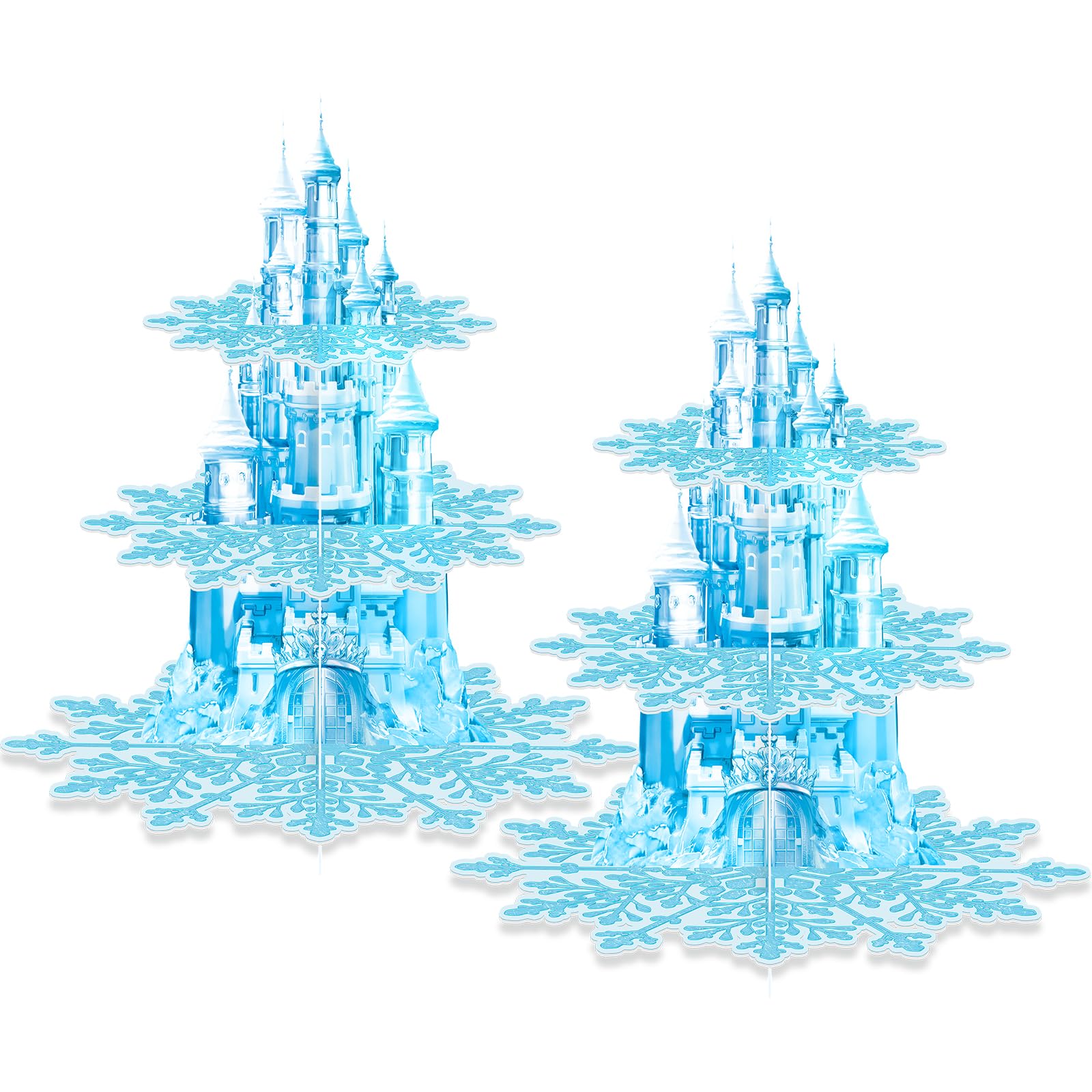 BACUTHY frozen 3-tier stand front view showcasing elegant snowflake design for chic party decor