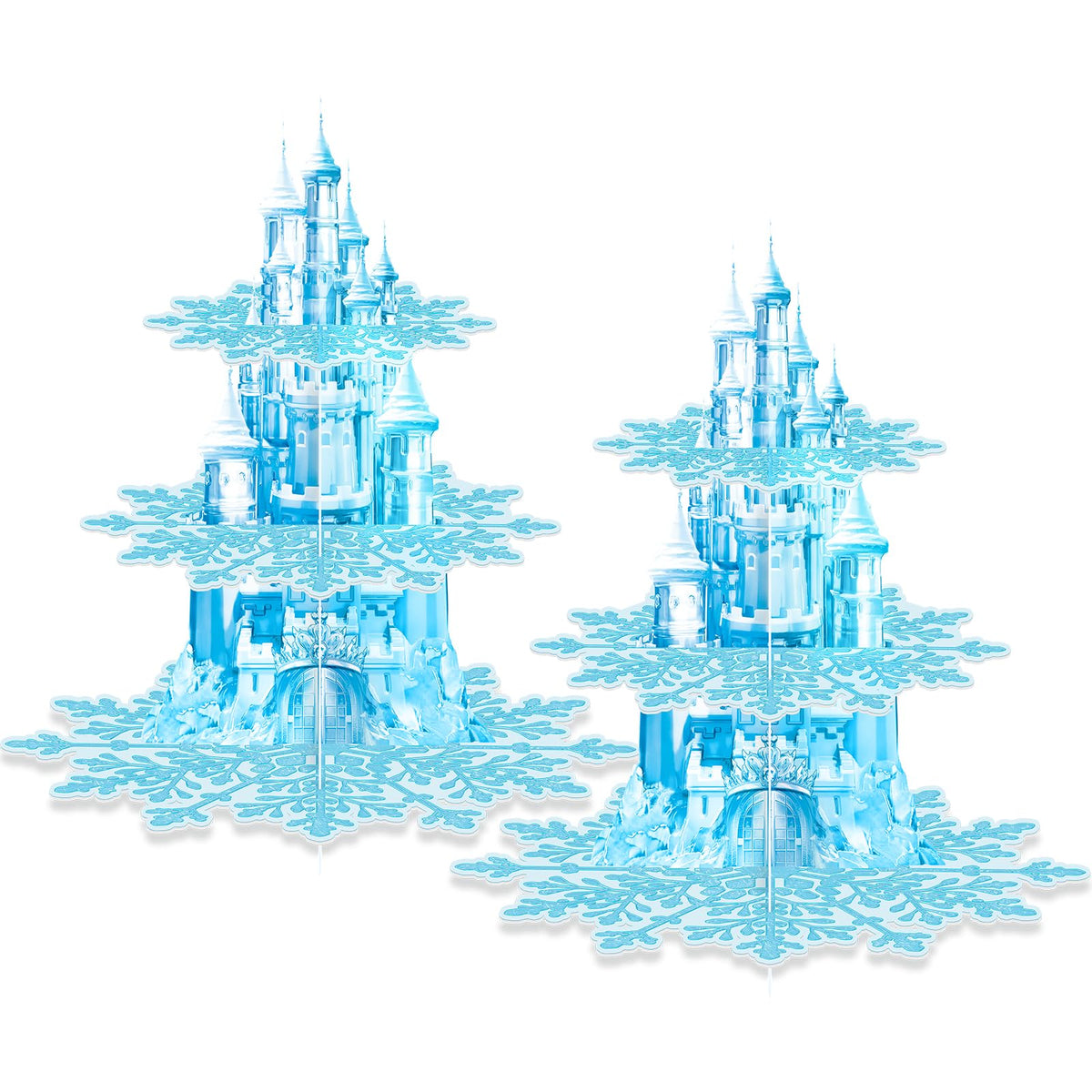 BACUTHY frozen 3-tier stand front view showcasing elegant snowflake design for chic party decor