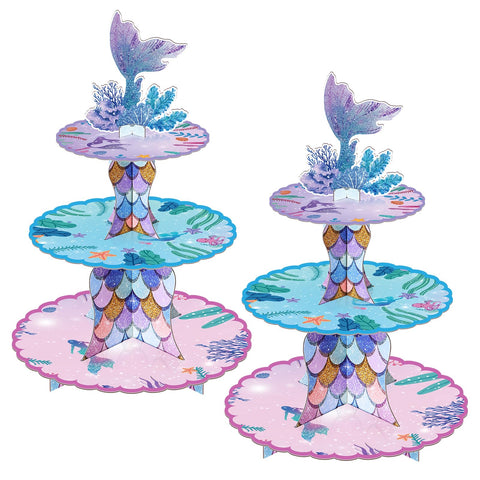 BACUTHY mermaid cupcake stand 2-pack displays treats for seaside-themed birthdays