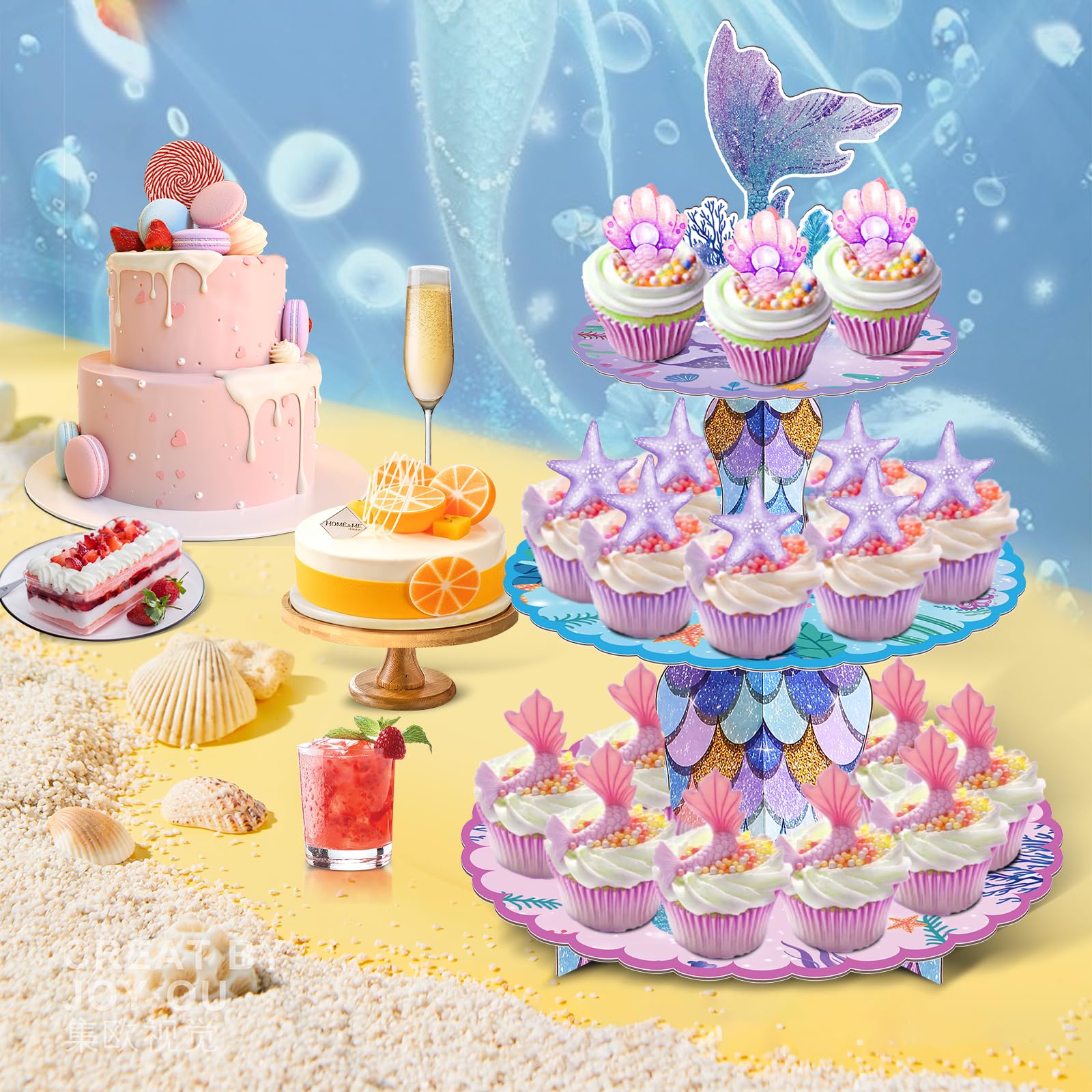 BACUTHY mermaid tail toppers add sparkle to cupcakes for undersea celebrations