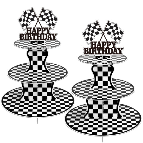 BACUTHY Race Car Cupcake Stand front view for festive party decor.