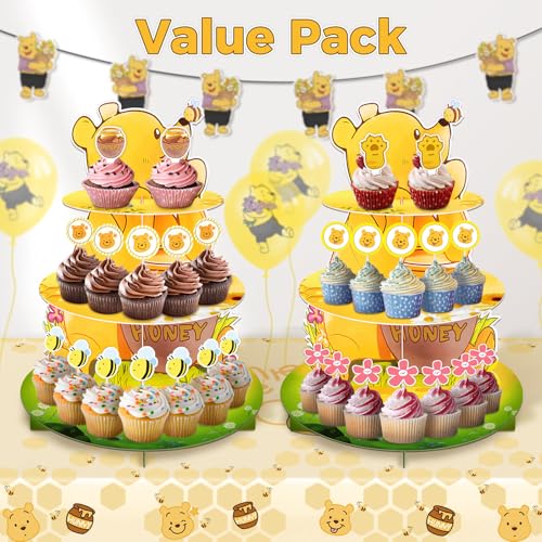 BACUTHY Winnie bear toppers on cupcakes create a charming party focal point