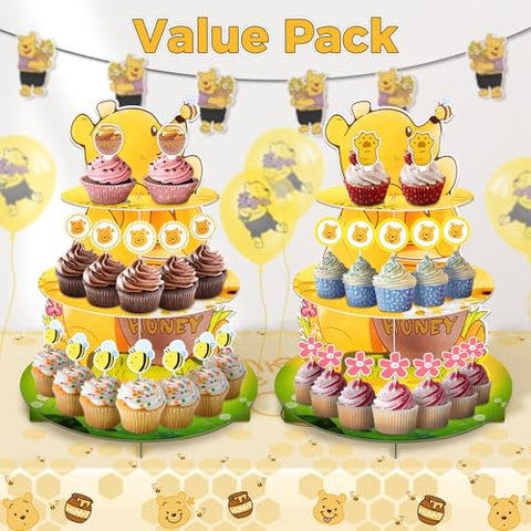 BACUTHY Winnie bear toppers on cupcakes create a charming party focal point