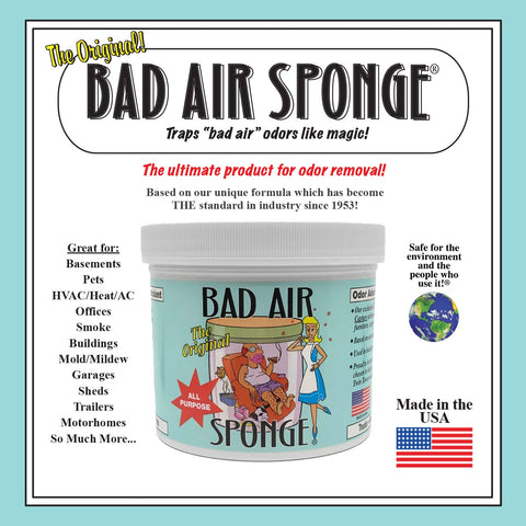 Bad Air Sponge 2lb container blue, open jar demonstrating easy odor neutralization.