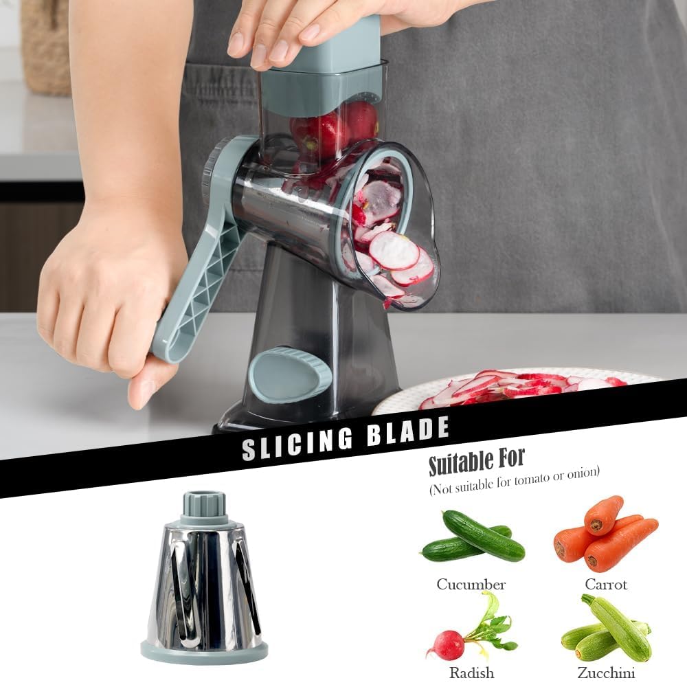 Badelite cheese grater crank and hopper enable hands-free grating