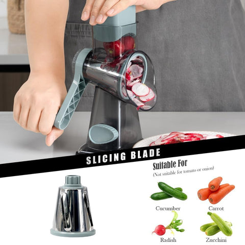 Badelite cheese grater crank and hopper enable hands-free grating