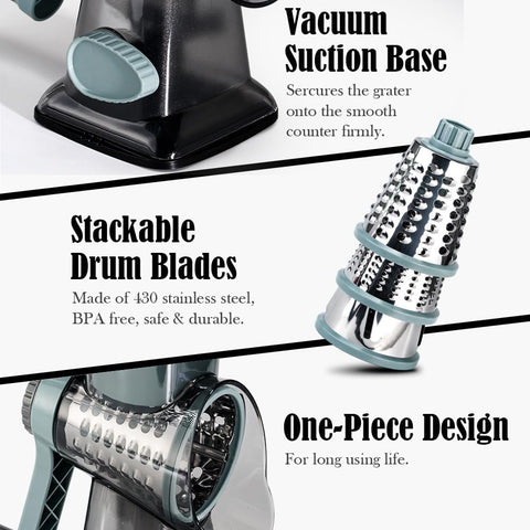 Badelite grater features safe material and dishwasher-safe blades for easy cleaning