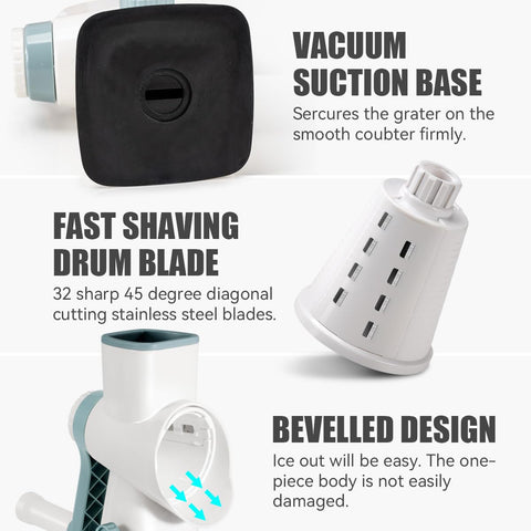 Badelite hand crank operation makes shaving simple and even.