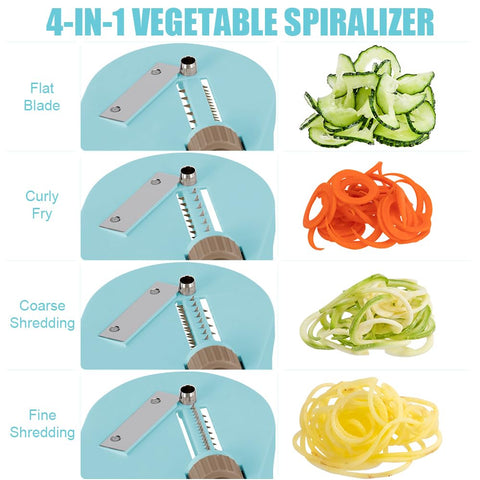 Badelite spiralizer strong suction base keeps prep stable on the blue counter.