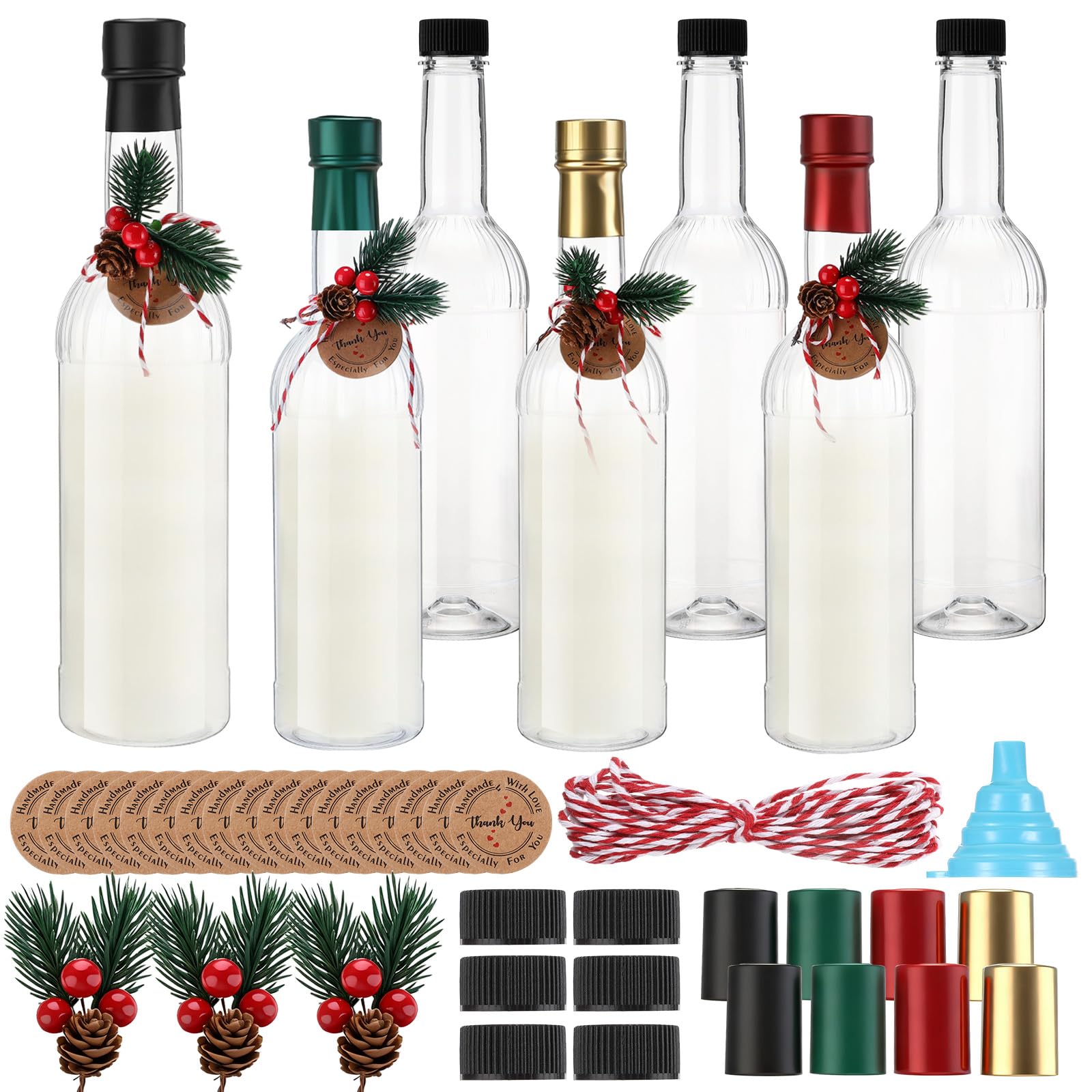 Baderke 6-pack plastic wine bottles with caps for easy storage and serving.