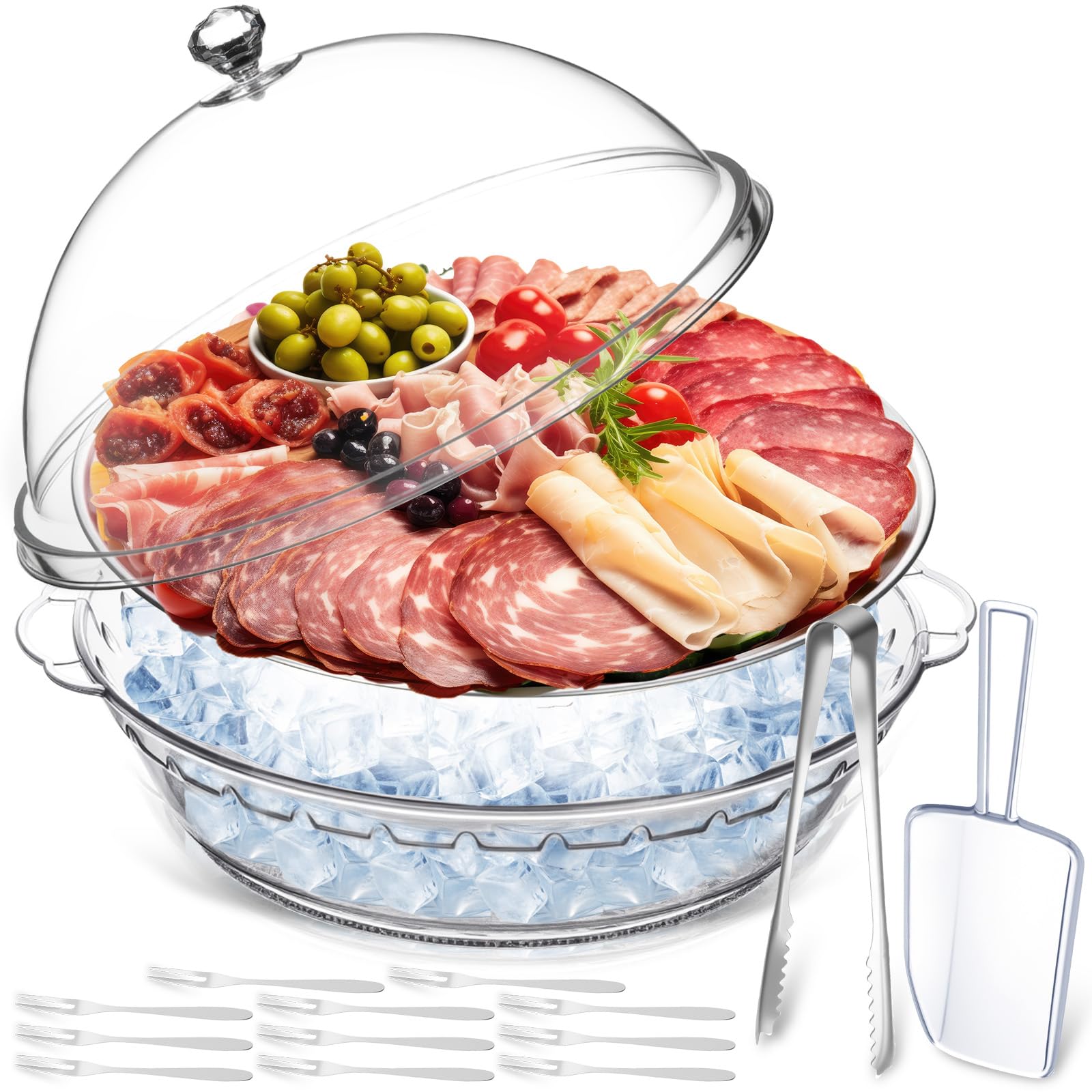 Baderke chilled serving tray 11.8-inch with compartments for party appetizers.