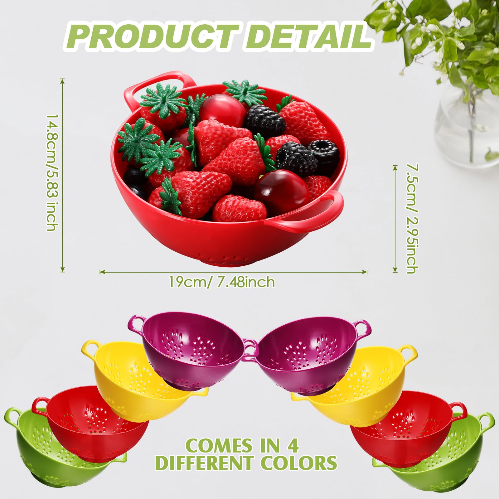 Baderke green mini colander with double-handles for secure lifting