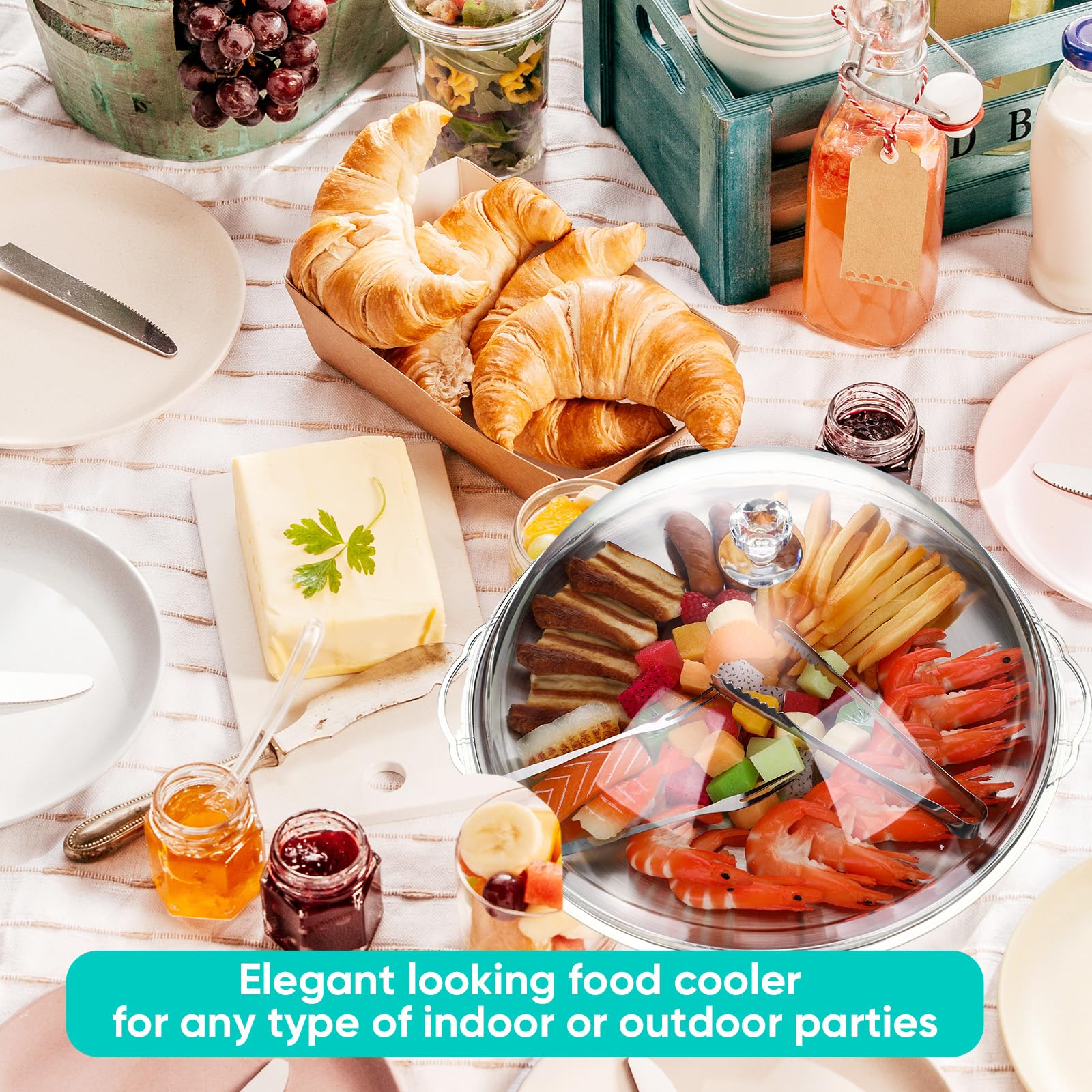 Baderke stainless steel upper tray preserves freshness while chilling foods.