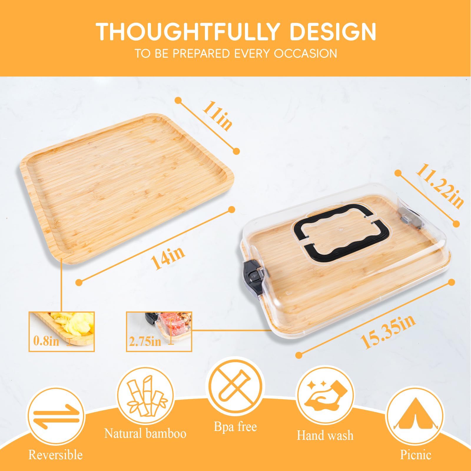 BADIABO charcuterie board single-compartment design provides spacious setup for assortments.