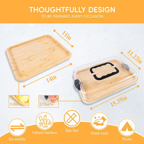 BADIABO charcuterie board single-compartment design provides spacious setup for assortments.