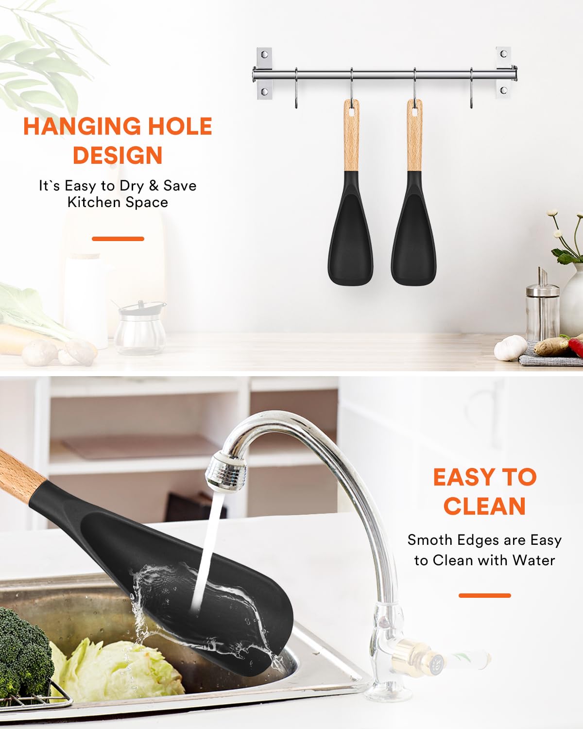 Badiano 11.4 inch two-pack black spoons for cooking and serving.