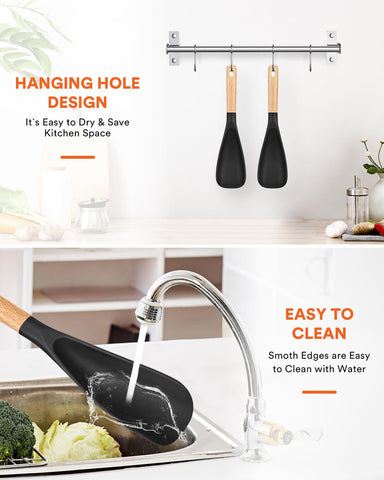 Badiano 11.4 inch two-pack black spoons for cooking and serving.