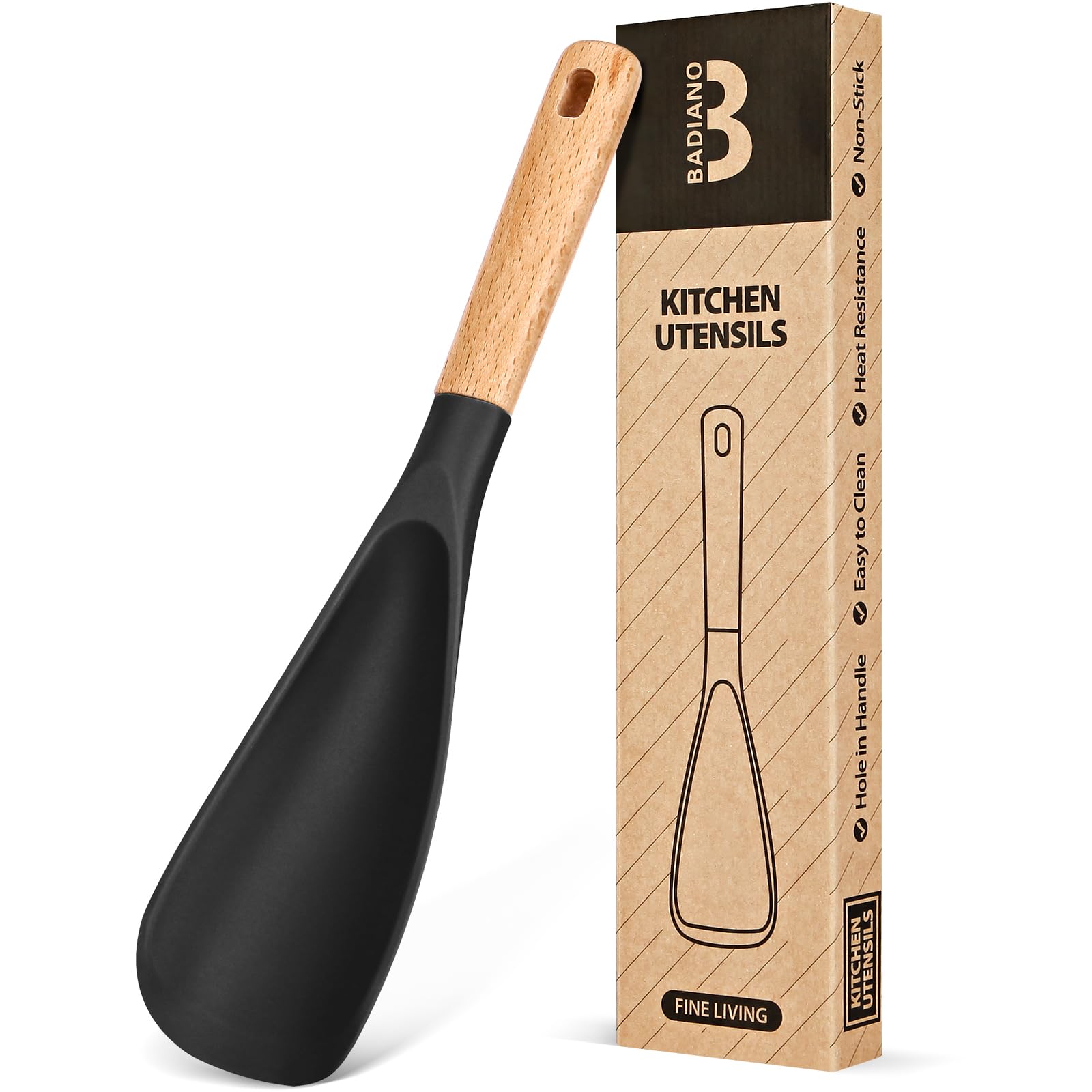 Badiano cooking spoon head in nonstick silicone for gentle stirring without scratching.