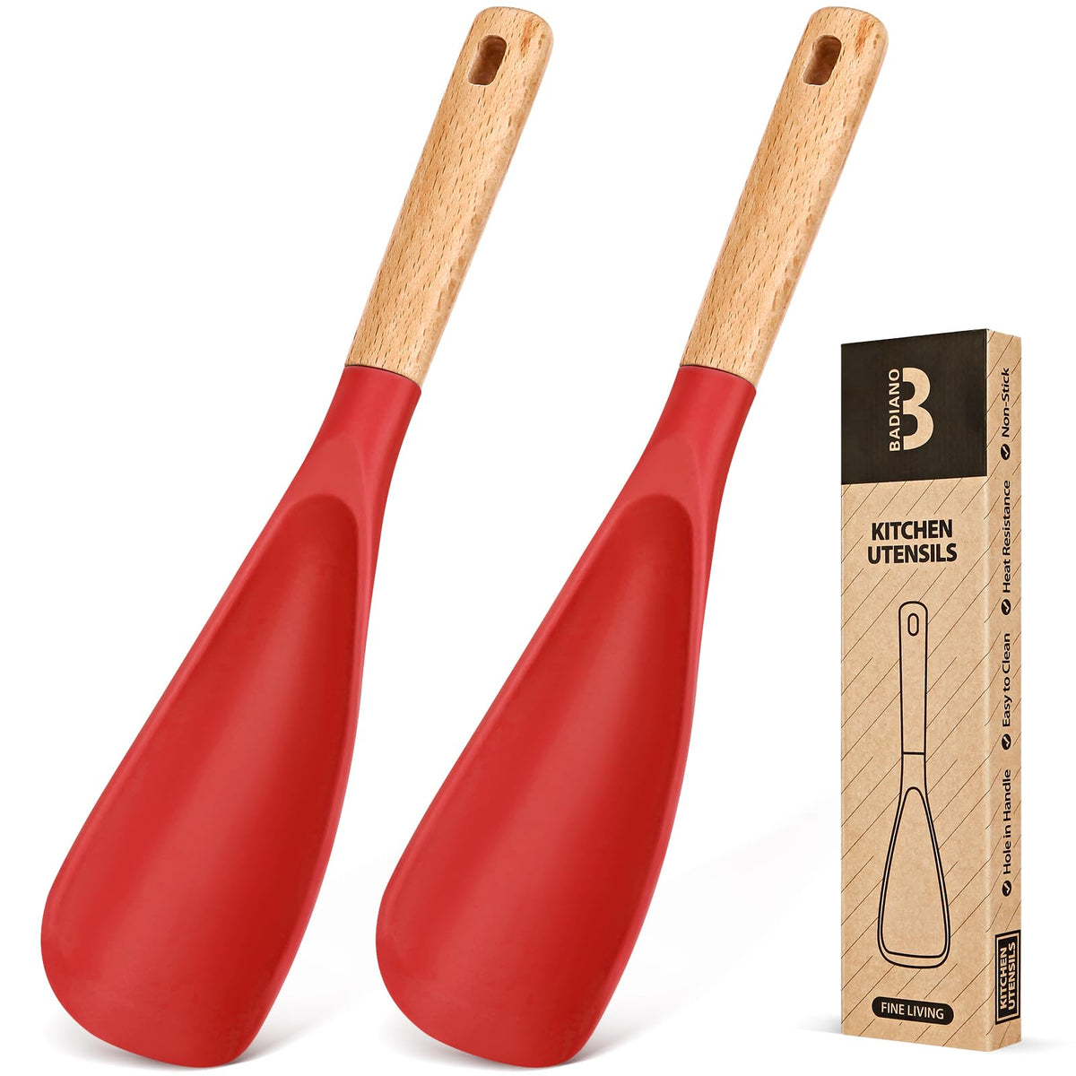 Badiano cooking spoon with red silicone for nonstick cookware, ideal for stirring.