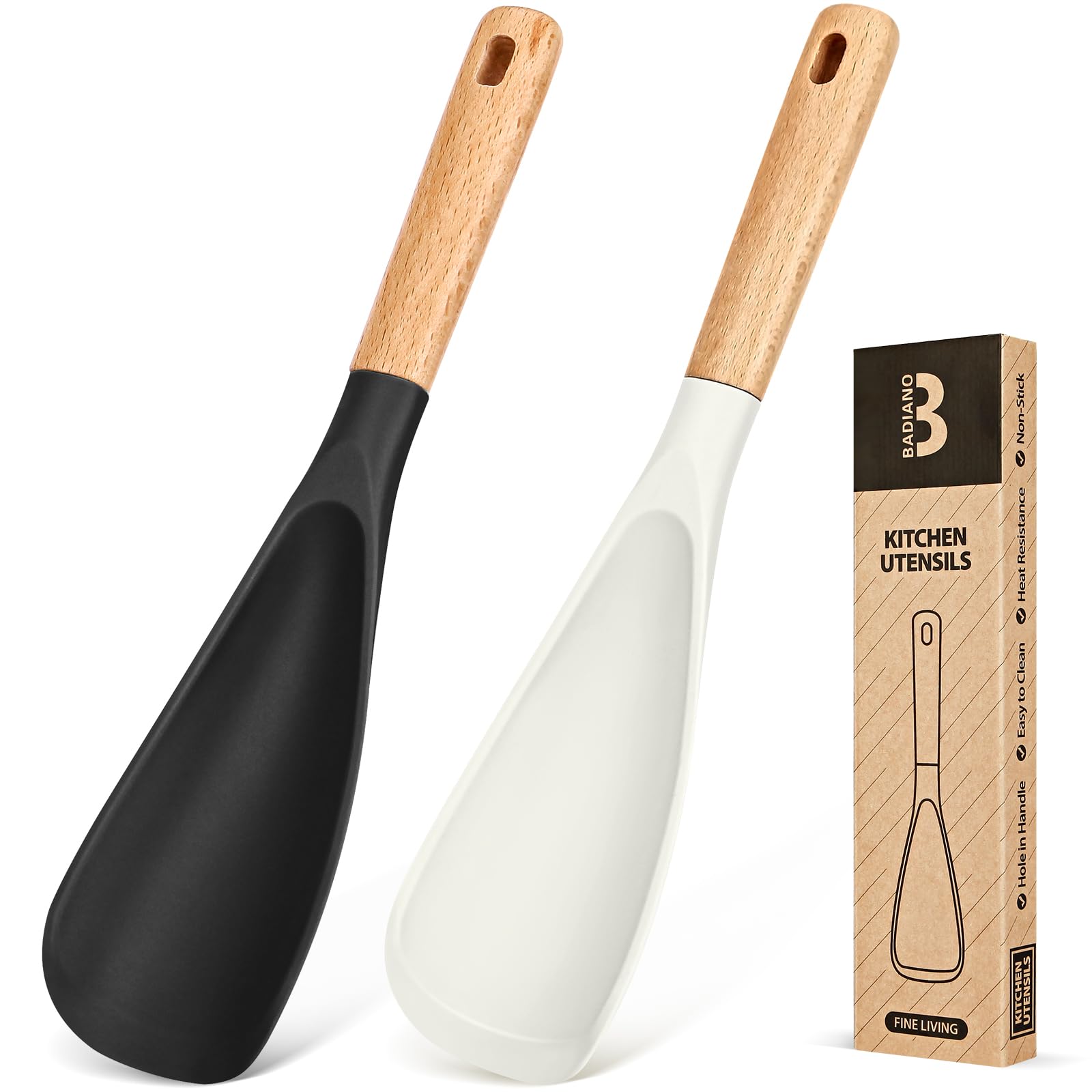 Badiano cooking spoon with a wood handle, safe for nonstick surfaces and versatile use.