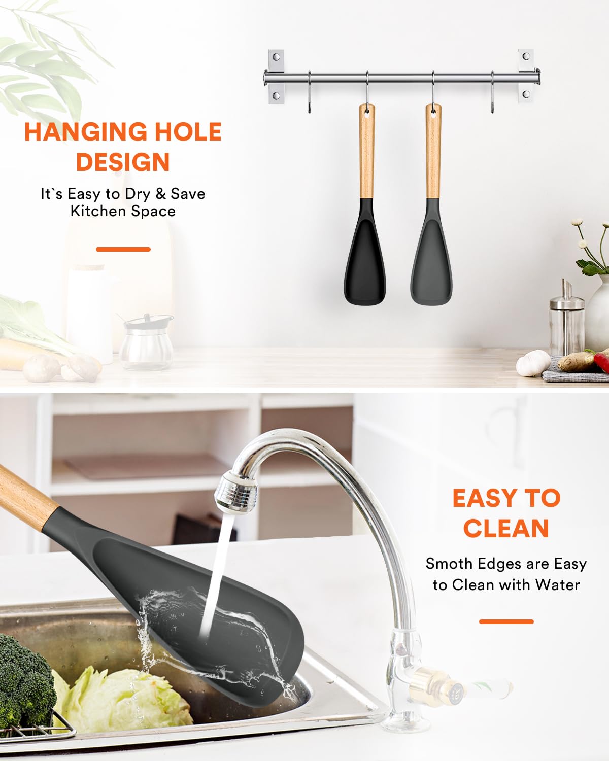 Badiano cooking spoon in matte black and grey for modern kitchen aesthetics