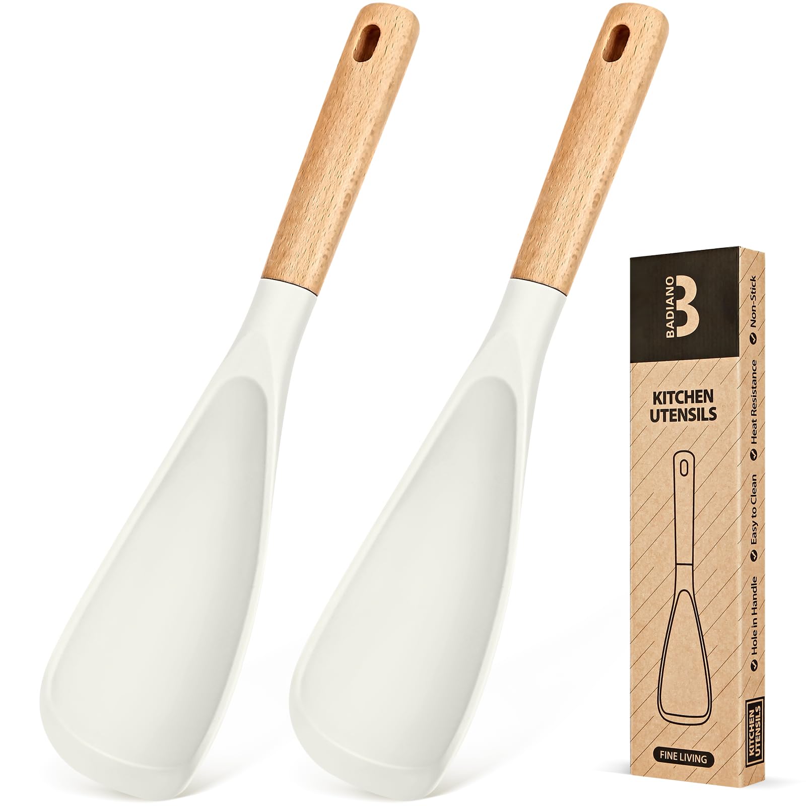 Badiano cooking spoon with silicone head and wood handle for heat-resistant stirring