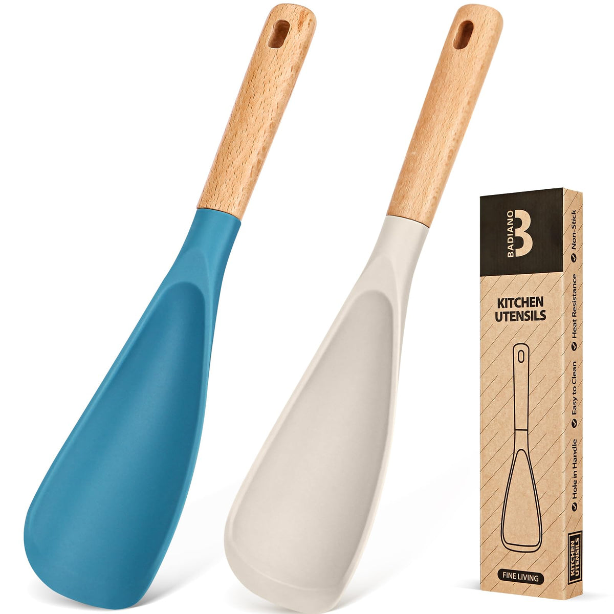 Badiano cooking spoon with silicone head for safe stirring in nonstick pans.